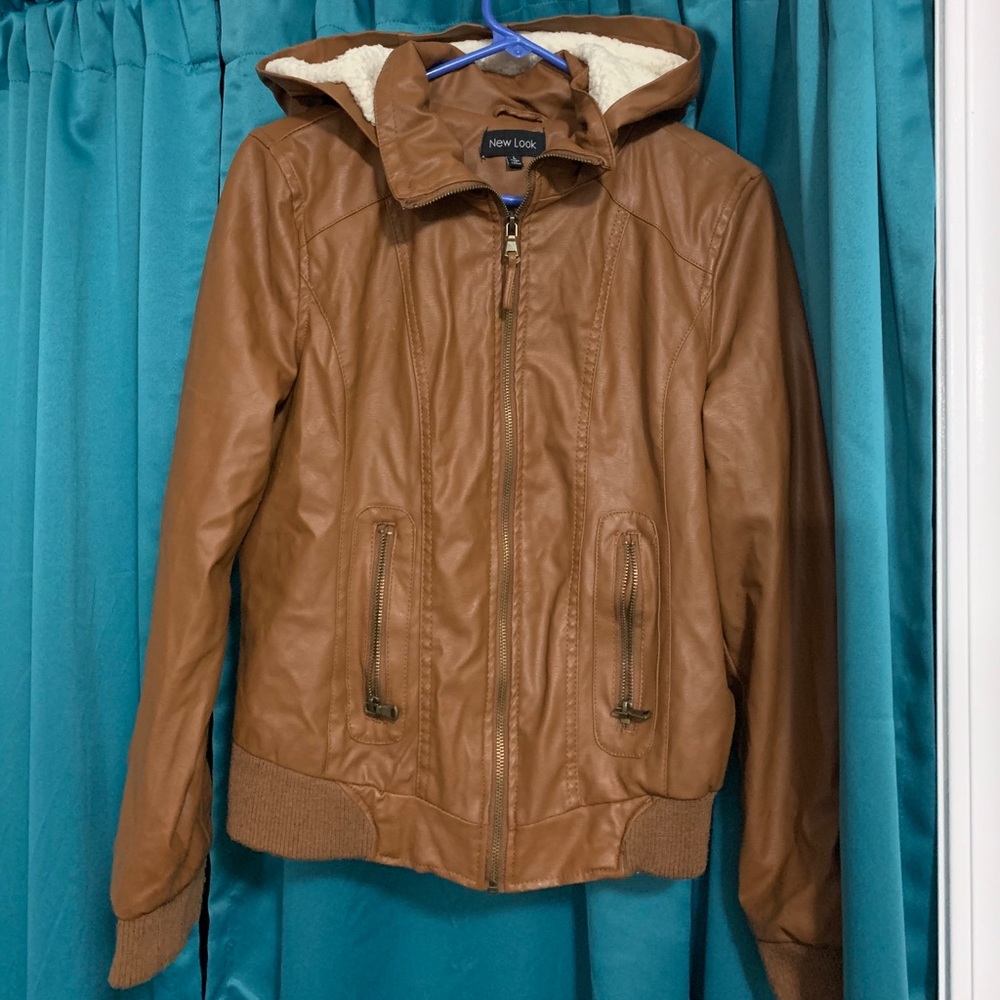 Hooded leather look jacket